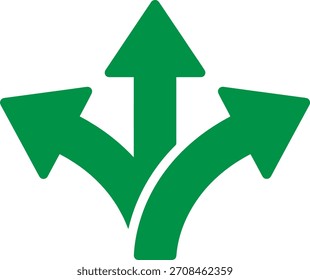 Three way arrow choice sign in green direction vector illustration.