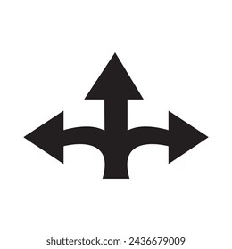 Three way arrow cross line icon. linear style sign for mobile concept and web design. Road breaks outline vector icon. Symbol, logo illustration. Pixel perfect vector graphics, eps10