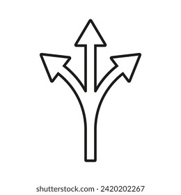 Three way arrow icon. Three way direction. Vector. Line style.
