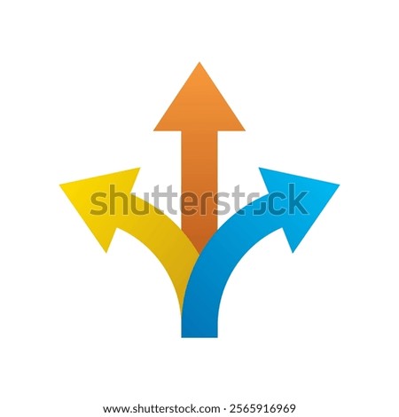 Three way arrow icon in flat design. 3 direction arrows sign symbol