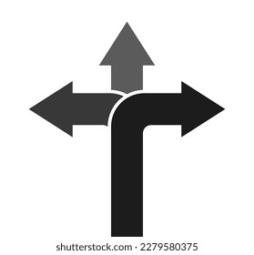 Three way arrow sign. Road direction concept. Vector.