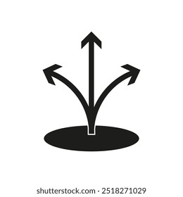 Three way arrow symbol. Multiple direction choice. Path selection concept. Vector icon.