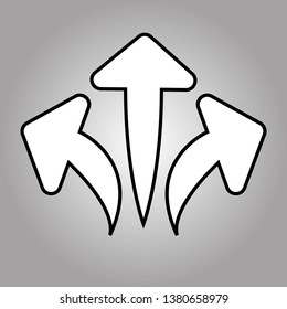 Three way direction arrow in flat style. Vector illustration. Road direction icon isolated