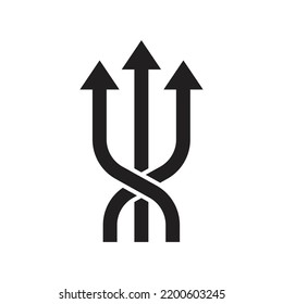 Three way direction arrow icon. way direction arrow sign. three arrow, way sign, road direction vector. vector illustration.