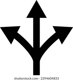 Drei-Wege-Richtungs-Pfeilsymbol, Vektorgrafik einzeln auf weißem Hintergrund