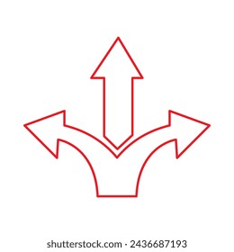 three way direction arrow icon vector isolated on white background, eps10