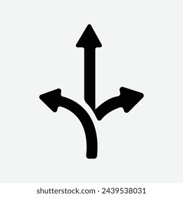 three way direction arrow icon. Arrow icon. three-way direction, make a choice, 3 arrows pointing in different directions, simple sign. Vector illustration. Eps file 181. 