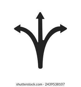 three way direction arrow icon. Arrow icon. three-way direction, make a choice, 3 arrows pointing in different directions, simple sign. Vector illustration. Eps file 174. 