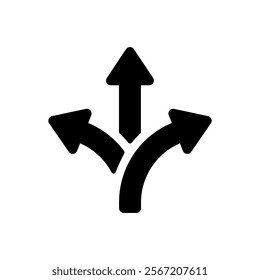 Three way direction arrow icon in rounded corner. Triple arrows sign symbol