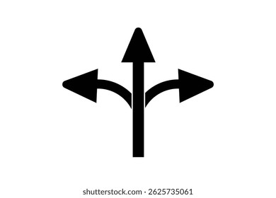 Icono de flecha de dirección de tres vías, ícono de flecha de Vector.