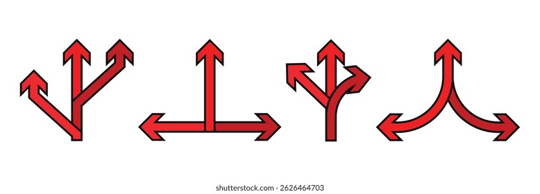 Three way direction arrow icon. Vector