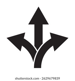 Three way direction arrow icon. 3 way arrows  road direction vector icon. Arrows direction icon. Eps 10.