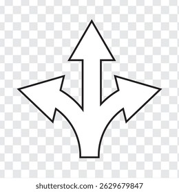 Ícone de seta de direção de três vias. Ícone de vetor de direção de estrada com 3 setas direcionais. Ícone de direção de setas. Eps 10.