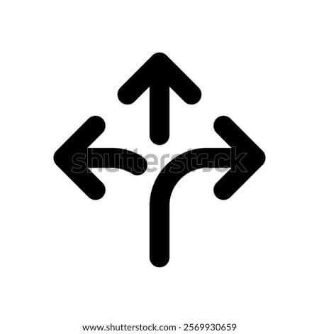 Three way direction arrow icon on rounded corner. Triple arrows sign symbol