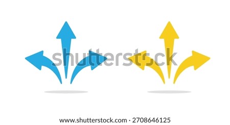 Three Way Direction Arrow Icon Set: Diverging Paths Choice Decision Crossroads Symbol Vector