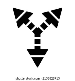 Icono de flecha de dirección de tres direcciones.Icono de flecha en estilo plano de moda aislado. Símbolo de flecha para el diseño del sitio web, logotipo, aplicación, interfaz de usuario. Ilustración del vector