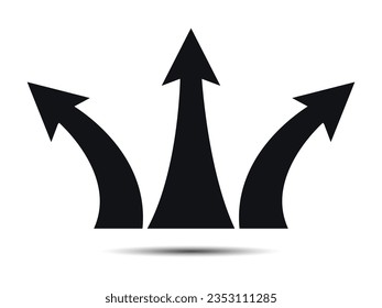 Three Way Direction Arrow Icons, Triple Directional Road Icon Sign, Traffic Sign, Three Way Decision Opportunity Option Arrow Symbol 3 Path Pointing Choice, Y Intersection Sign Vector Illustration