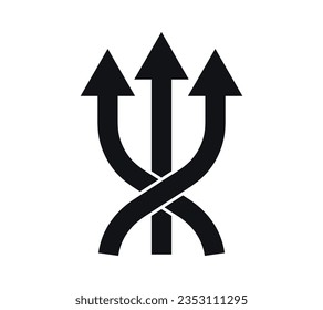 Three Way Direction Arrow Icons, Triple Directional Road Icon Sign, Traffic Sign, Three Way Decision Opportunity Option Arrow Symbol 3 Path Pointing Choice, Y Intersection Sign Vector Illustration