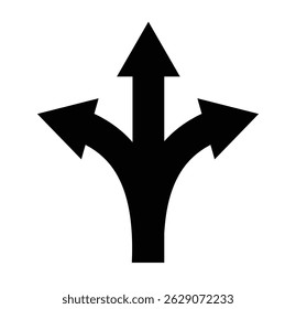Ícones de seta de direção de três vias. Ícone de direção do sinal de estrada. Ícone de três vias. Ilustração vetorial