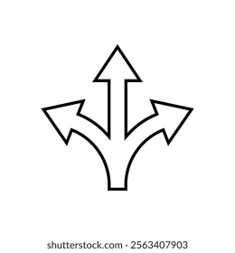 Three way direction arrow outline icon. Triple arrows sign symbol