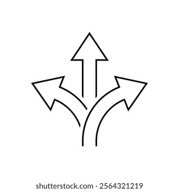 Three way direction arrow outline icon in generic style. 3 arrows sign symbol