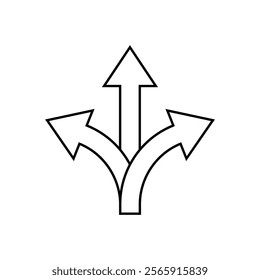 Three way direction arrow outline icon. 3 direction arrows sign symbol