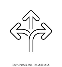 Three way direction arrow outline icon. Triple arrows sign symbol