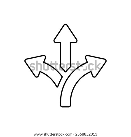 Three way direction arrow outline icon in rounded corner
