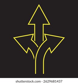 Three way direction arrow road vector illustration. Three Way For black and Blue color Arrow icon. Arrows direction icon.