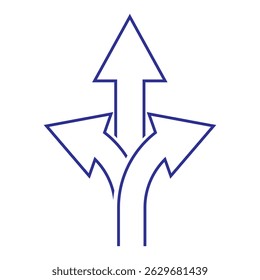 Three way direction arrow road vector illustration. Three Way For black and Blue color Arrow icon. Arrows direction icon.