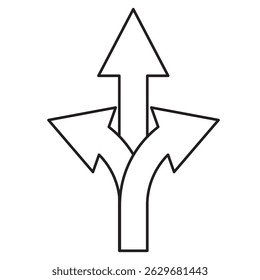 Ilustração de vetor de estrada de seta de direção de três vias. Ícone de seta de três vias para preto e azul. Ícone de direção de setas.