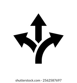 Three way direction arrow sign icon. Triple arrows sign symbol