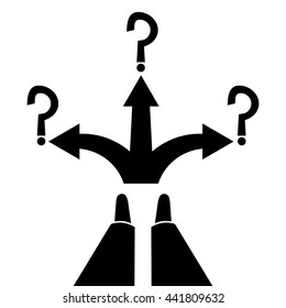 Three way direction arrow. Standing at the crossroad. Three ways for selection.