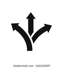 Three way direction arrow vector icon in modern design style for web site and mobile app
