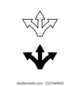 Three way direction arrows sign icon on white background vector