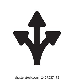 Flechas de dirección de tres vías. Signo de cabeza de flecha triple de color simple.