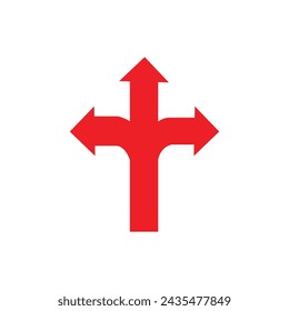 Three way direction arrows. Simple color triple arrow heads sign 6 7 6