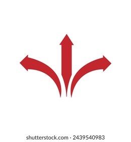 Three way direction arrows. Simple color triple arrow heads sign 2 3 2 1