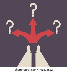Three way direction red arrow. Three ways for selection.