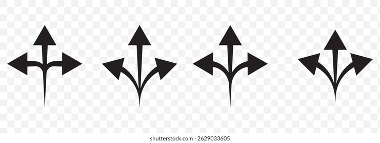 Three way direction vector icon logo design Set Of Three. 3 way direction icon on Transparent Background. EPS 10.
