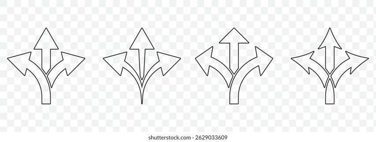 Three way direction vector icon logo design Set Of Three. 3 way direction icon on Transparent Background. EPS 10.