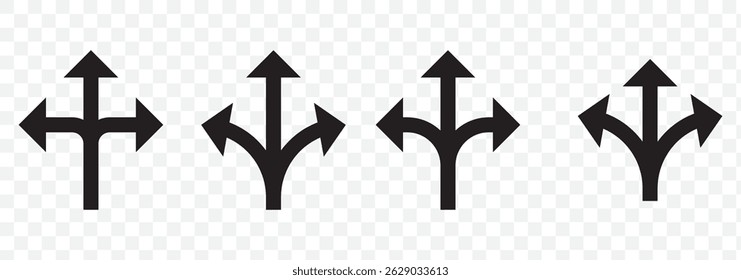 Three way direction vector icon logo design Set Of Three. 3 way direction icon on Transparent Background. EPS 10.