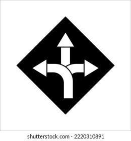 three way directional arrow, road sign directional icon, vector illustration, on a white background.