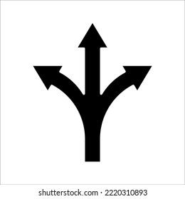 three way directional arrow, road sign directional icon, vector illustration, on a white background.