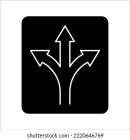 flecha direccional de tres vías, icono direccional de señalización de carreteras, ilustración vectorial, sobre un fondo blanco.