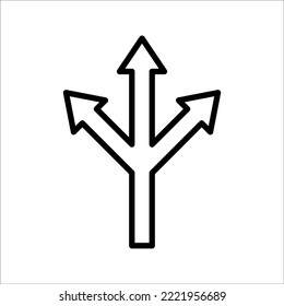 flecha direccional de tres vías, icono direccional de señalización de carreteras, ilustración vectorial, sobre un fondo blanco.