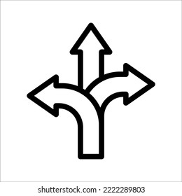 three way directional arrow, road sign directional icon, vector illustration, on a white background.