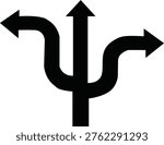 Three way fork arrow symbol showing diverging paths for navigation and choice icon