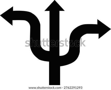 Three way fork arrow symbol showing diverging paths for navigation and choice icon