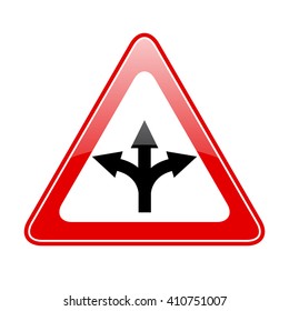 Three way fork road sign